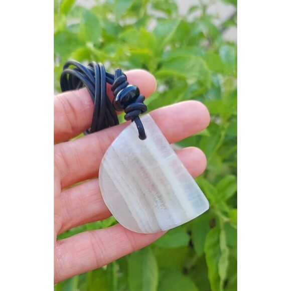 handmade Jewelry - Mexican Onyx Necklace Worry Stone Pendant Leather Cord